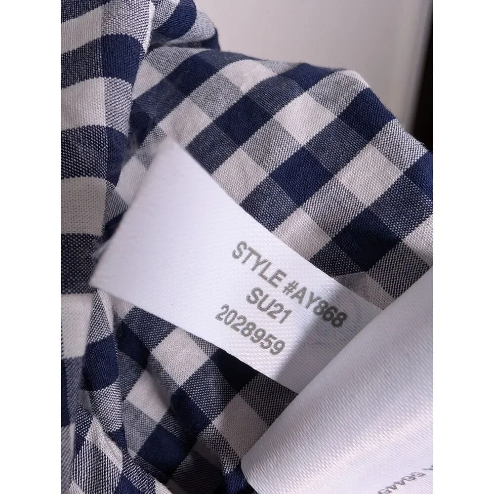 J.Crew Gingham Smocked Cotton Midi Dress M Navy White Cottagecore Summer Picnic